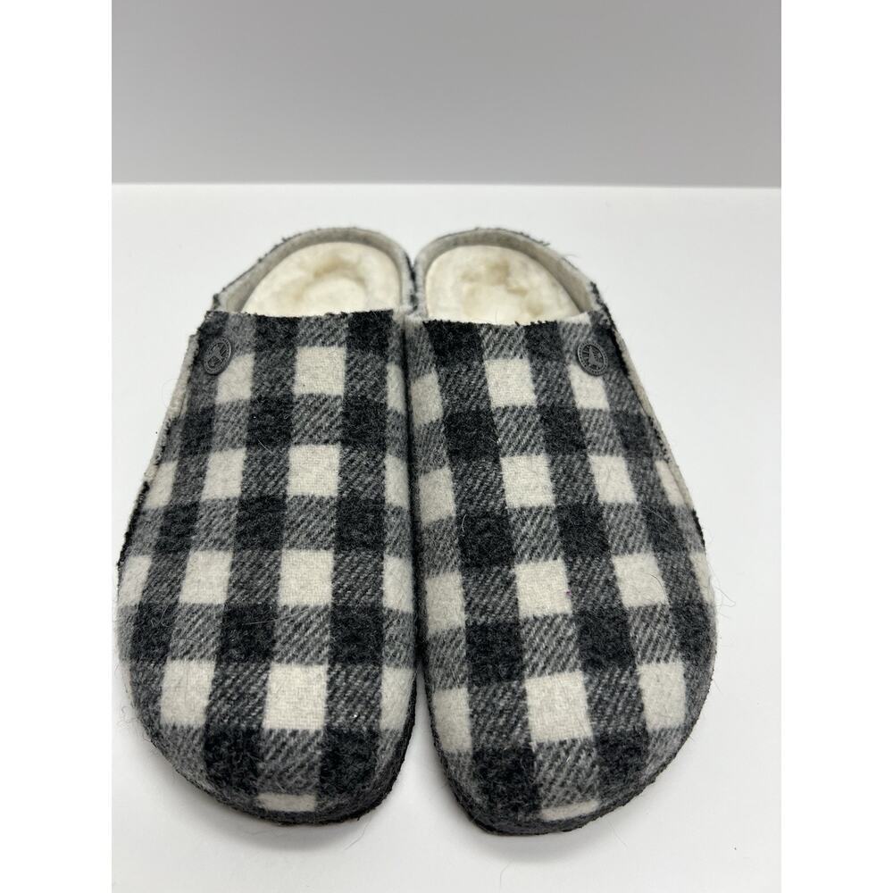 Birkenstock Zermatt Women’s Wool Felt Plaid Size 8/9 EU 39 Black White Shearling
